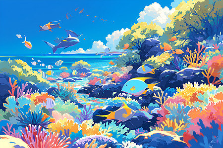 五彩斑斓的珊瑚礁和鱼图片