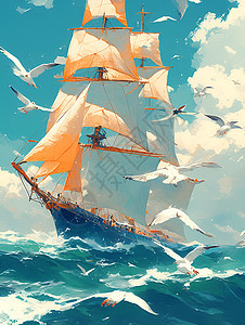 海面上航行的帆船图片
