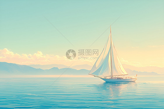 平静海面上的帆船图片