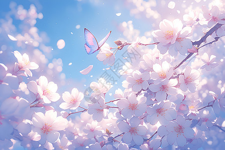 蝴蝶飞舞在樱花间图片