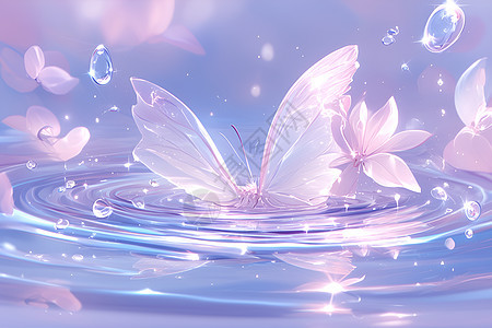 水面上的粉色蝴蝶图片