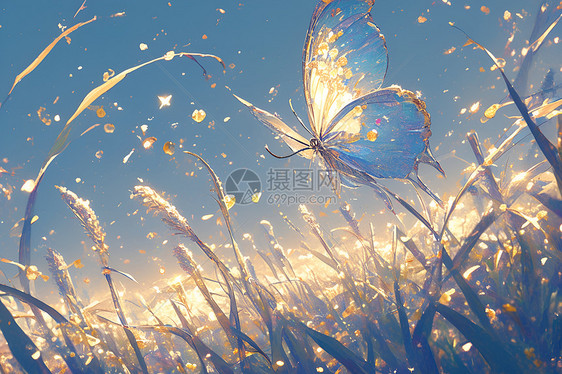 草地上的金色蝴蝶图片