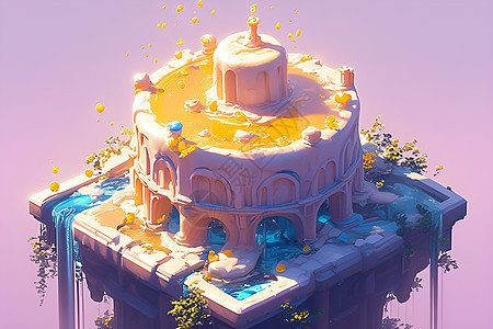 奇幻的紫黄色塔楼蛋糕图片