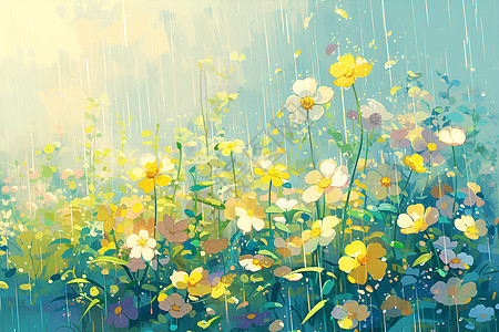 雨中的花卉图片