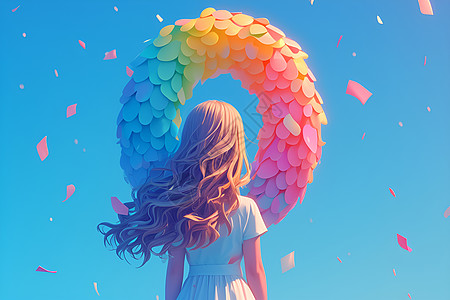 女孩和梦幻的气球高清图片