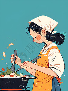 米其林厨师美女厨师插画