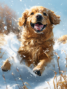 雪地追逐的小狗图片