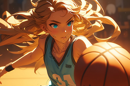 金发女孩打篮球背景图片
