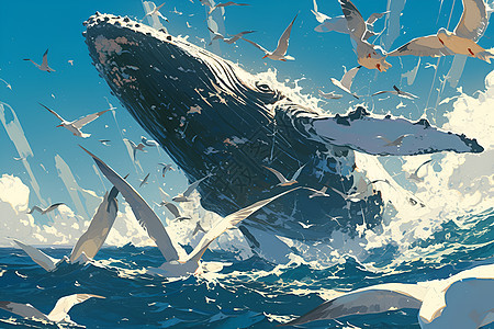 大海中翻腾的鲸鱼图片