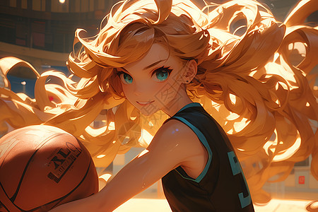 金色卷发篮球女孩图片