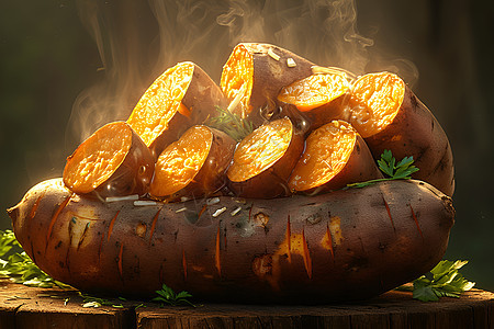 蒸汽缭绕的烤土豆图片