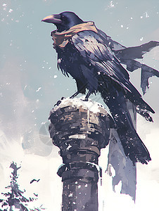 城市塔顶的乌鸦背景图片