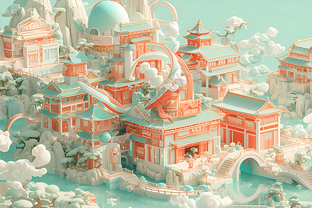 梦幻中国风奇幻建筑背景图片