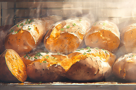 热腾腾的烤红薯图片