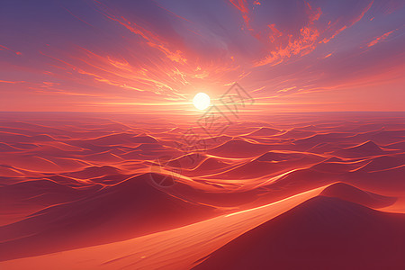 沙漠日落唯美插画图片