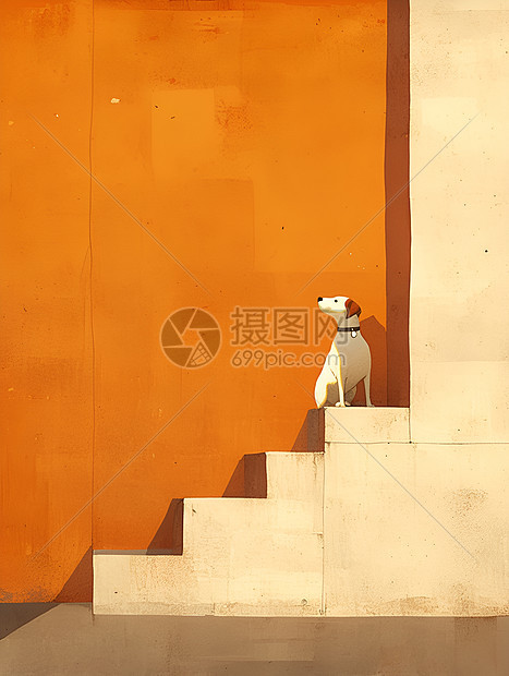 狗狗相伴红墙背景图片