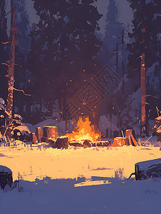 冬夜森林的篝火图片