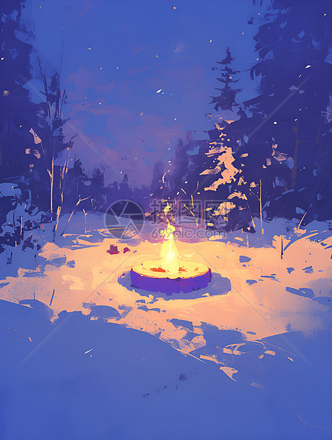 冬夜雪地里的光芒图片