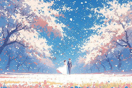 樱花树下的夫妻图片