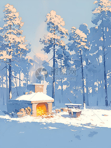 雪地中的炉子图片