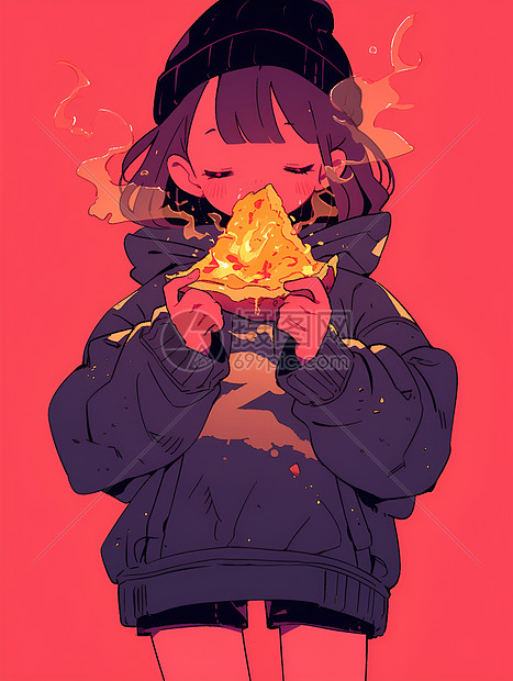 吃披萨的少女图片