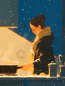 冬天做饭的女人图片
