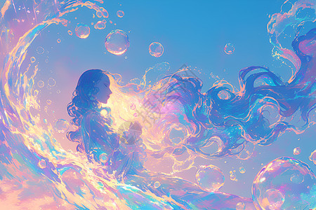 水波泡泡中的梦幻少女图片