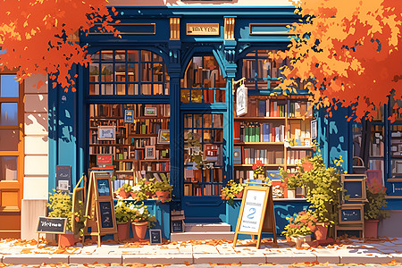 秋日的书店背景图片