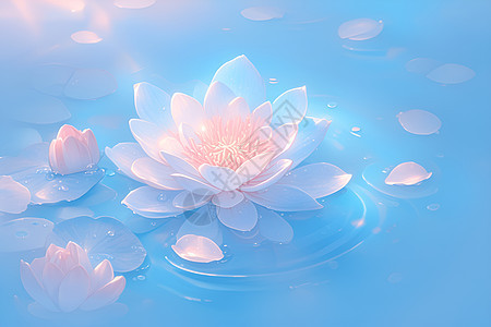 宁静池塘中漂浮的花瓣图片