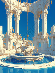 环绕喷泉的罗马柱图片