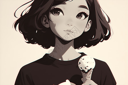 可爱卡通女孩手拿冰淇淋图片