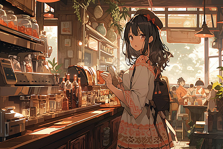 咖啡店内的女孩图片