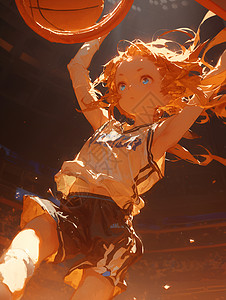 篮球少女飞扬一跃图片