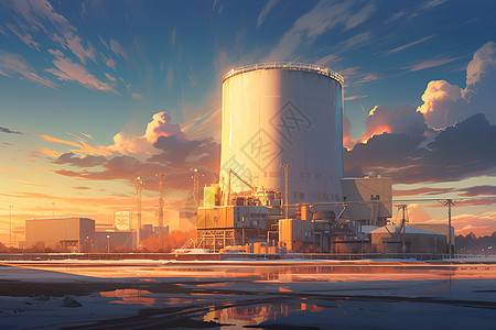 日出时的工厂图片
