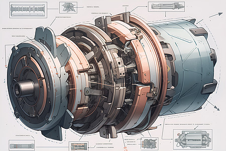 展示的复杂电机高清图片