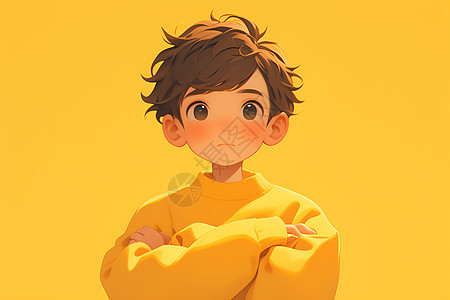黄衬衫男孩的插画图片