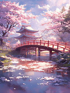 樱花桥下的仙境图片