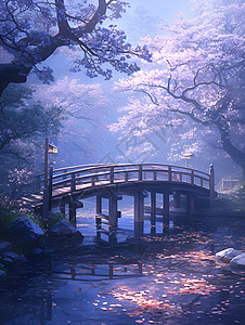 樱花沐雾桥上仙境图片