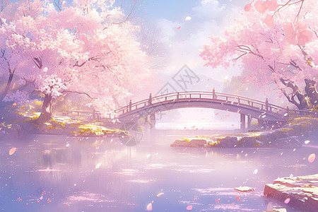 桥上樱花美景图片