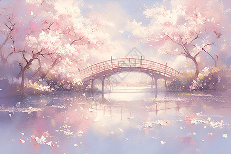樱花桥下的迷人景色图片