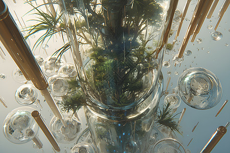 奇幻玻璃瓶中的竹子图片