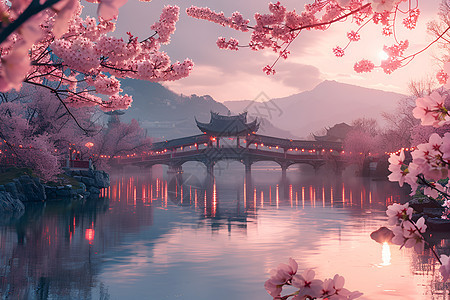 樱花桥上的景观图片