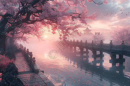 樱花桥下的画境高清图片