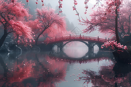 樱花桥下的浪漫时刻图片