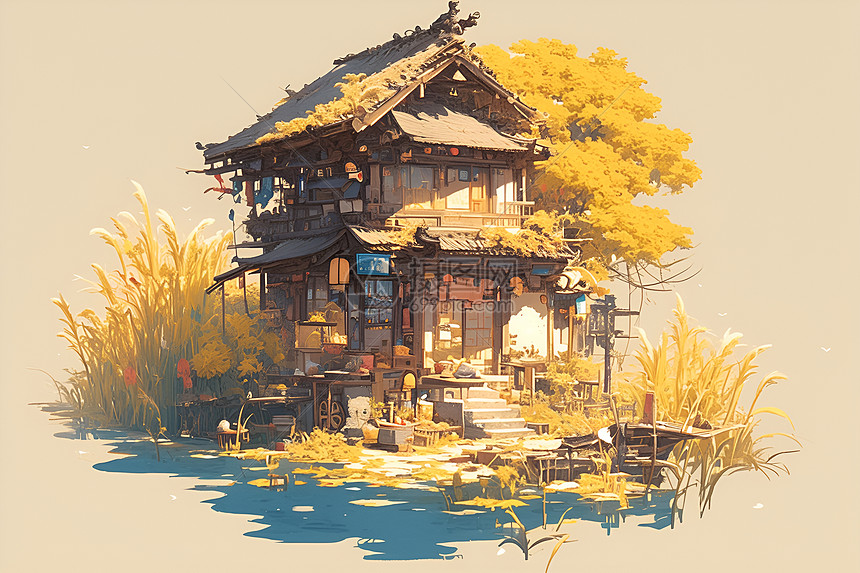 乡村建筑插画图片