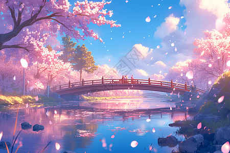 樱花桥下唯美风景图片