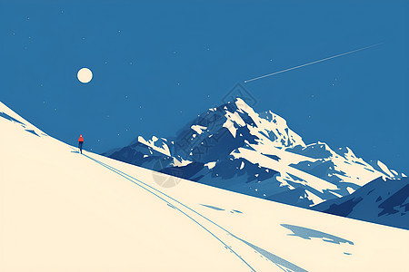 雪山中的人物插画图片