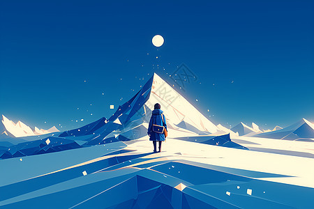 雪山中漫步的人物背景图片