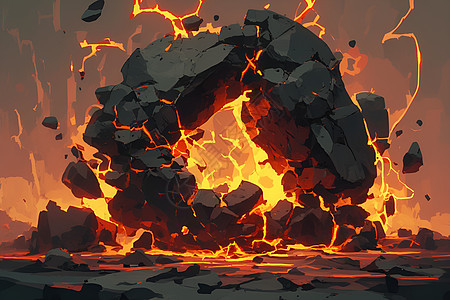 梦幻岩石中的火焰岩浆图片
