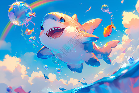彩虹鲨鱼插画图片